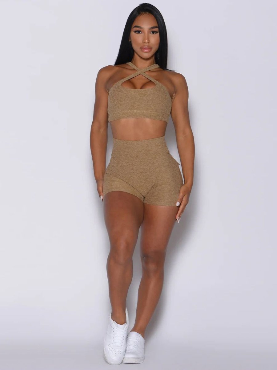 Sports Casual Outfit Women 2pcs Workout Fitness Suit Hollow Sports Workout Underwear High Waist Stretch Shorts Yoga Suit - BodyCarver
