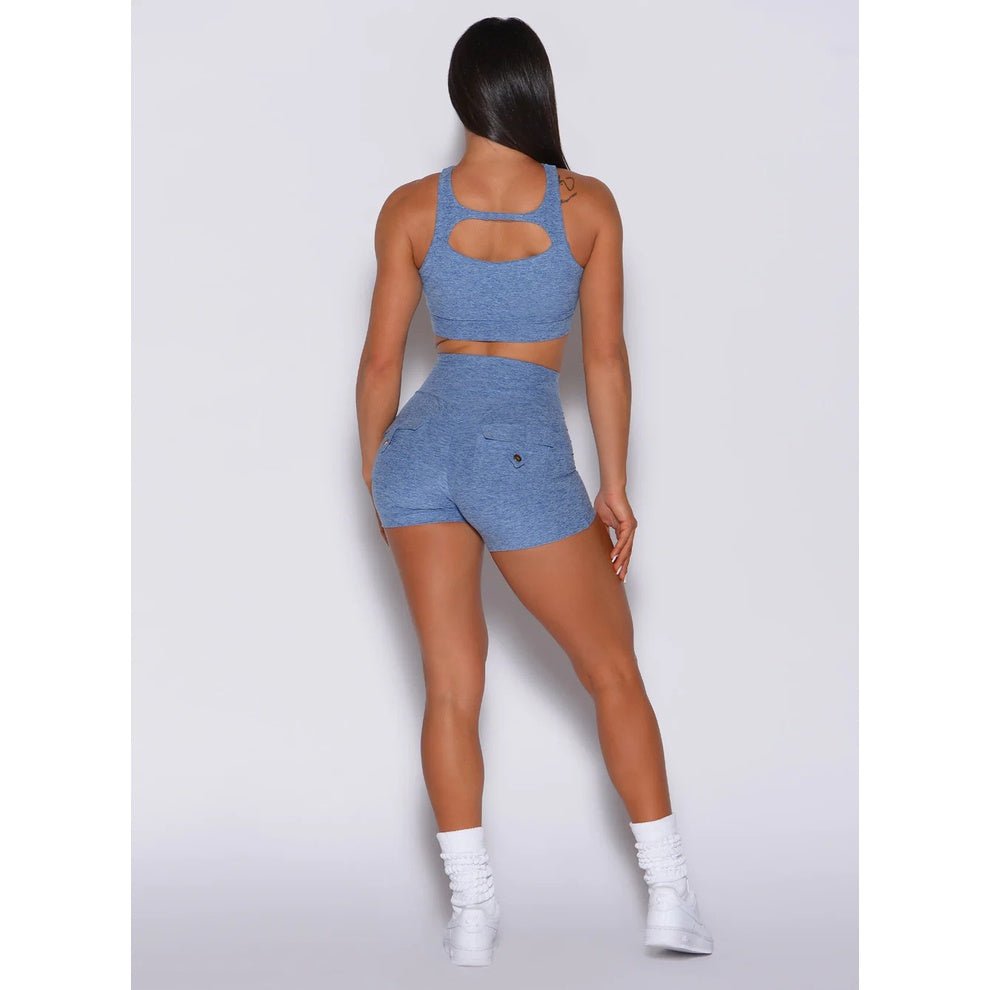 Sports Casual Outfit Women 2pcs Workout Fitness Suit Hollow Sports Workout Underwear High Waist Stretch Shorts Yoga Suit - BodyCarver